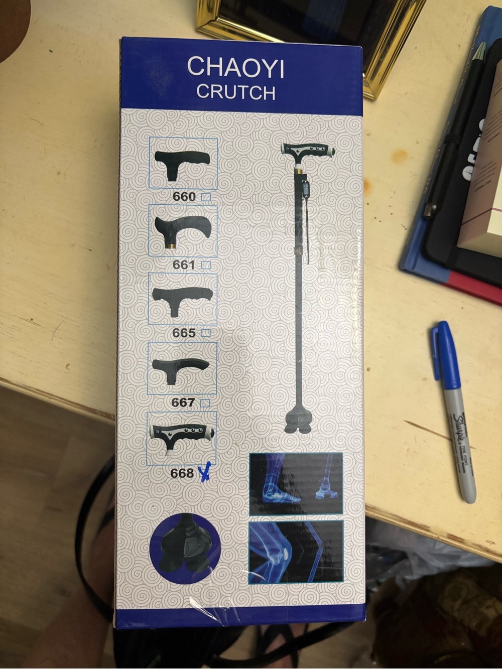CHAOYI Crutch Walking Cane with Flashlight Handle-Blue and White Packaging